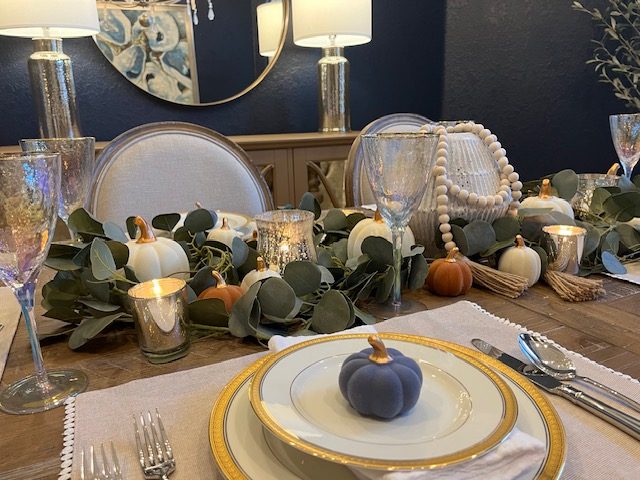 Dining table decorated for fall