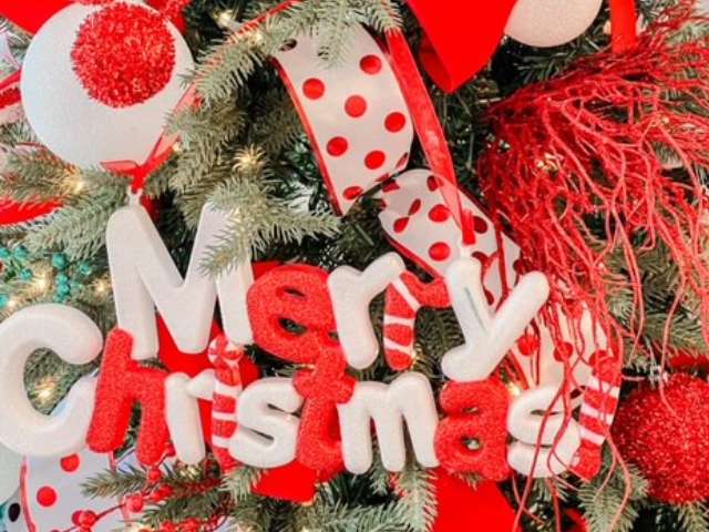 Classic red, white, and green Christmas tree decoration